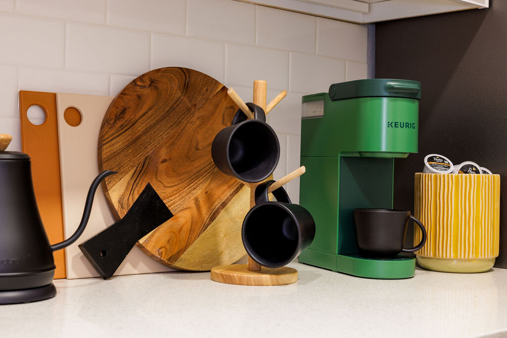 Coffee station with Keurig for morning routine